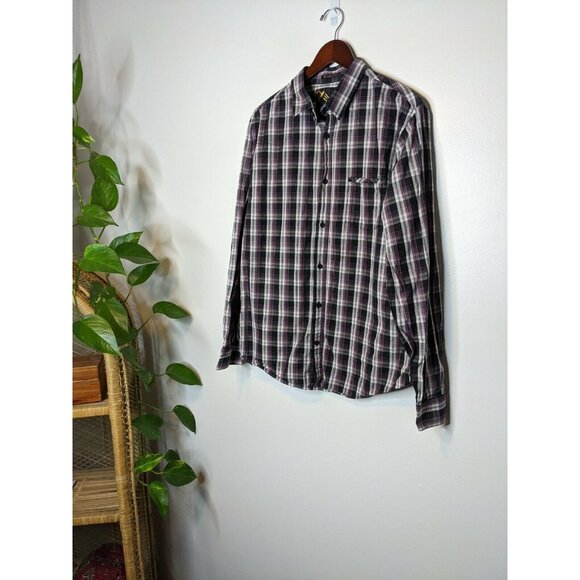 Helix Black Purple Plaid Long Adjustable Sleeve Button Down Shirt Men's Size XL - Picture 1 of 7